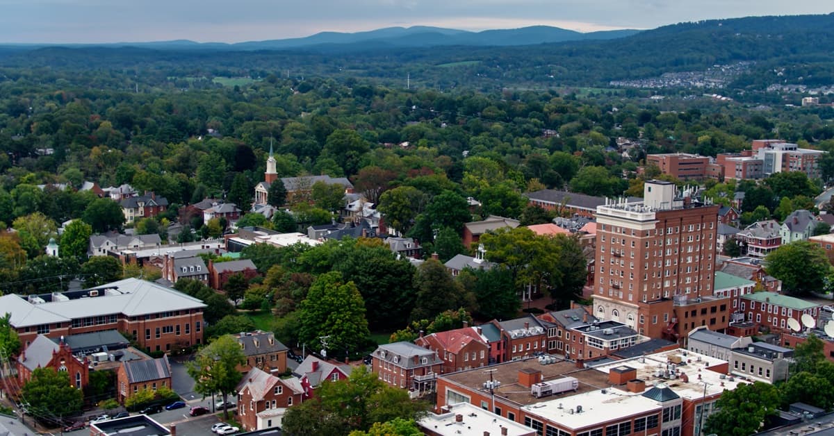 Aerial View of Charlottesville, VA Government Buildings Representing Virginia REALTORS® BrokerPlus