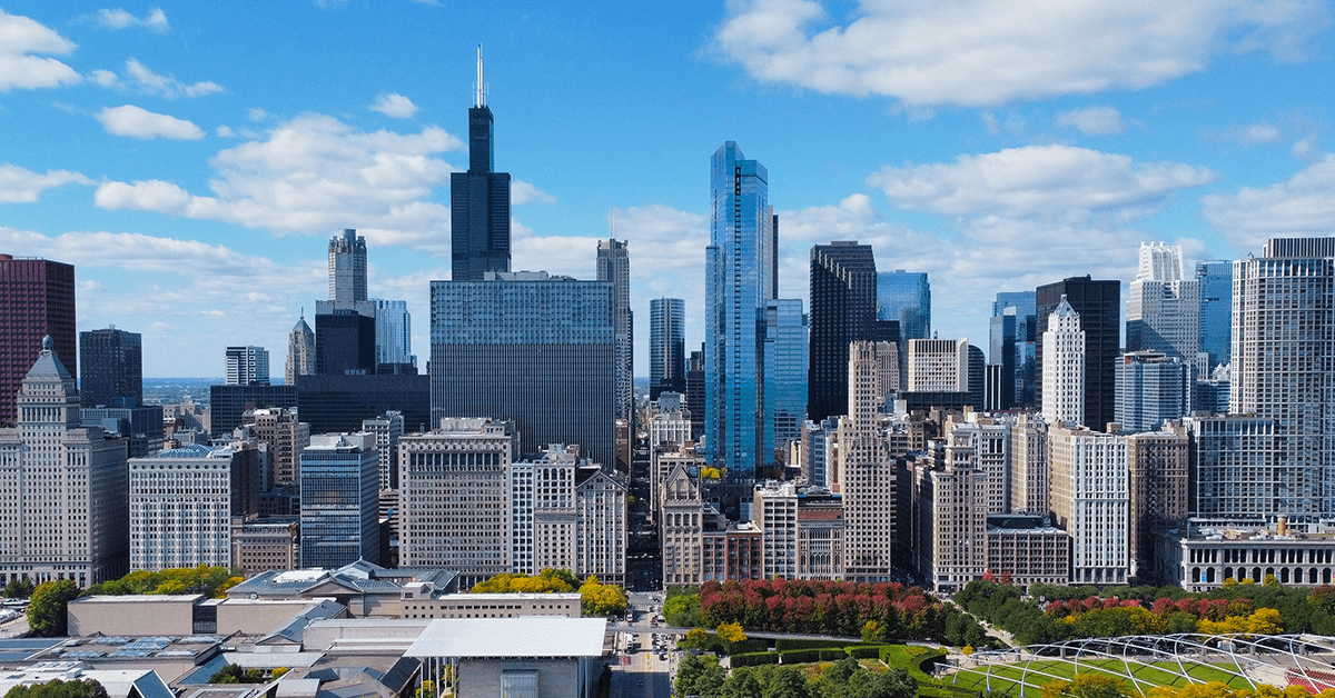 Aerial View of the Chicago, IL Skyline from Millennium Park Representing YPN Advance at Leadership Week