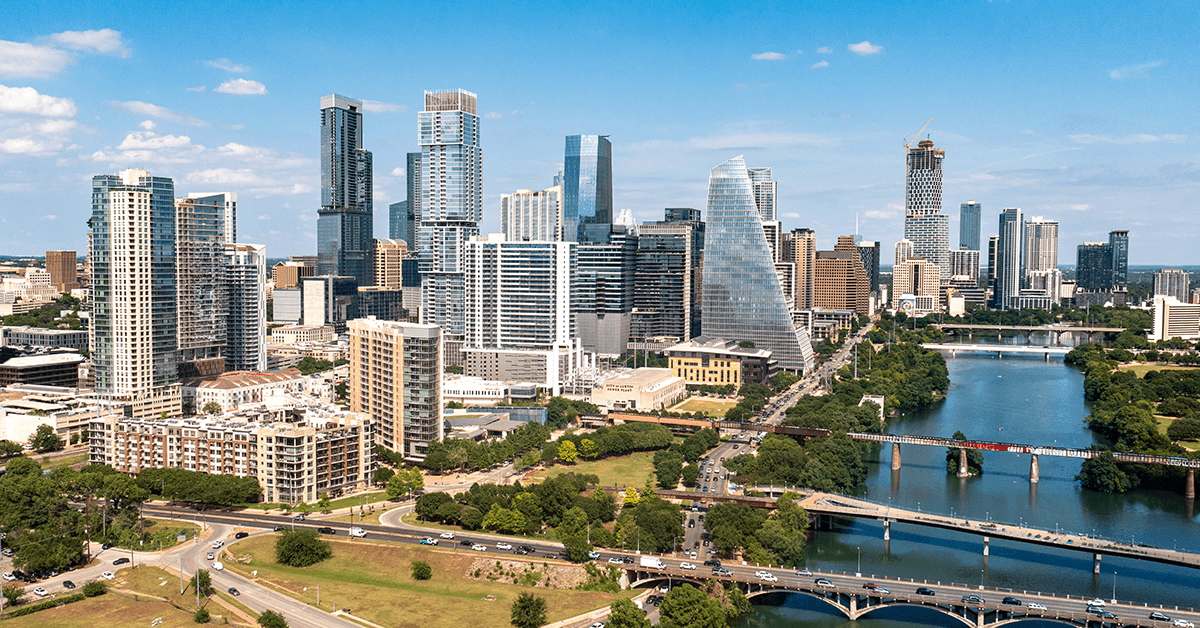 The Austin, TX Skyline Over the Colorado River Representing the Texas REALTOR® NAR Strategy Event