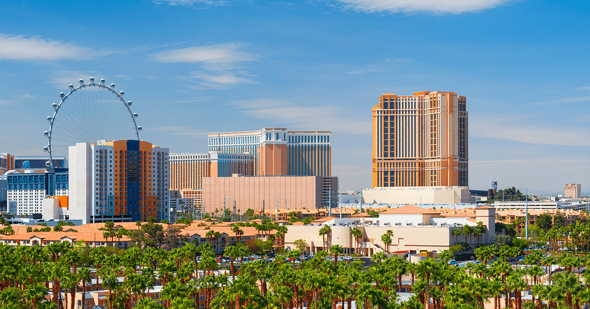 The Las Vegas Nevada Skyline with Ferris Wheel in the Background Representing Blueprint The Future of Real Estate Event