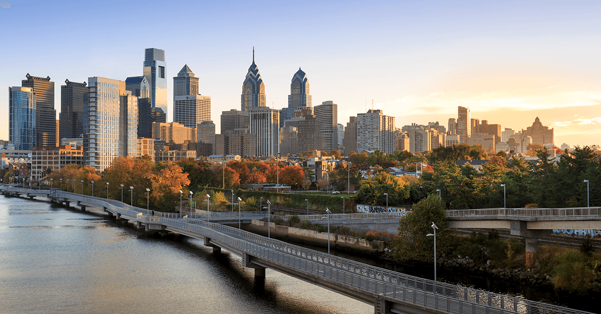 The Philadelphia, PA Skyline Behind the Schuylkill River Boardwalk Representing CDI (Communication Directors Institute)