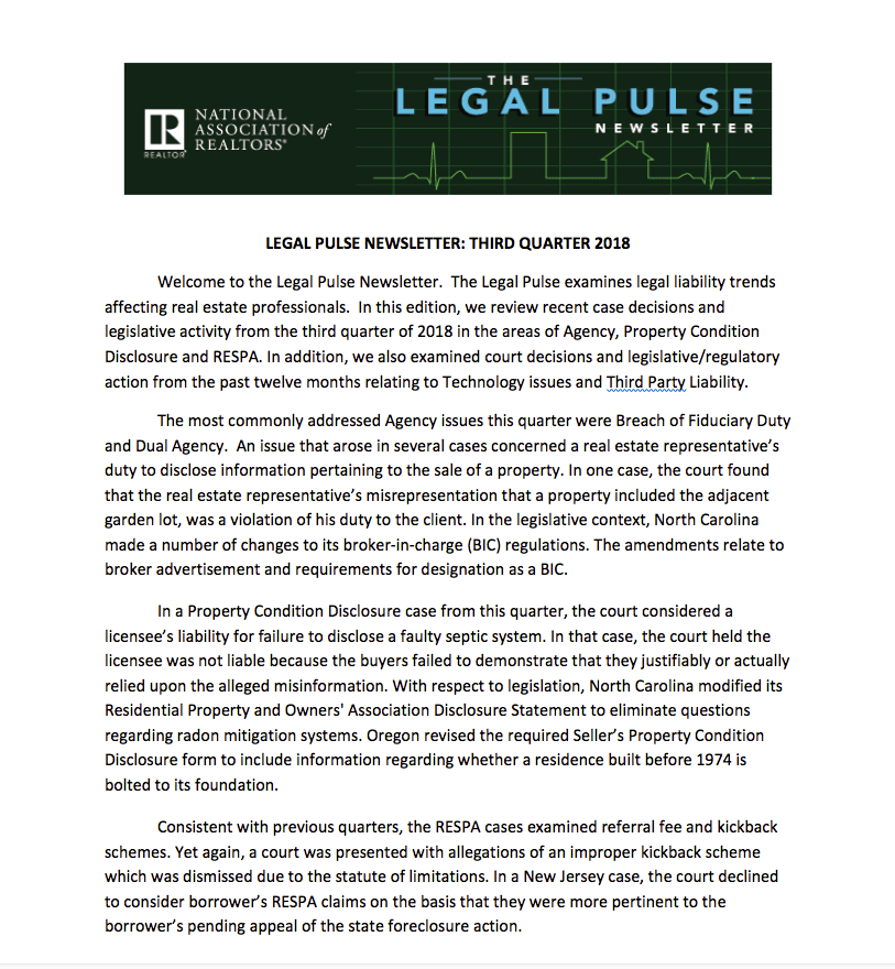 3Q 2018: Agency, PCD, RESPA, Technology and Third Party Liability