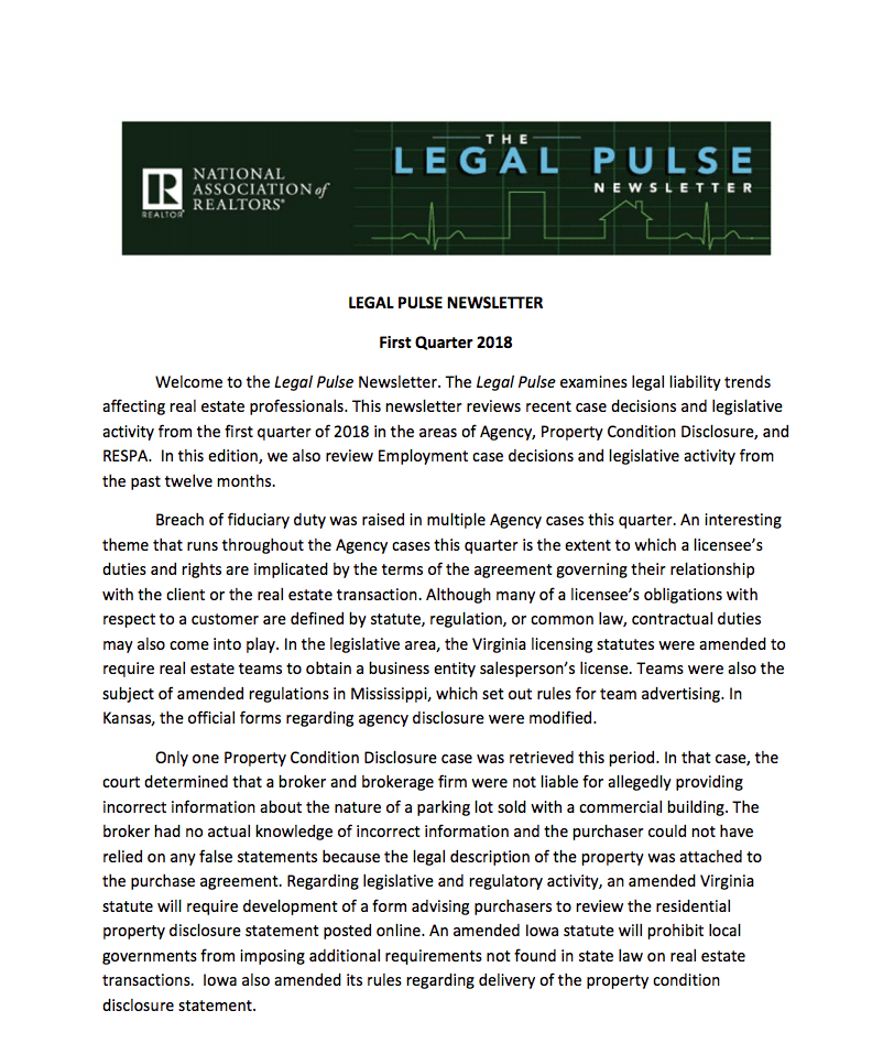 1Q 2018: Agency, PCD, RESPA, Employment