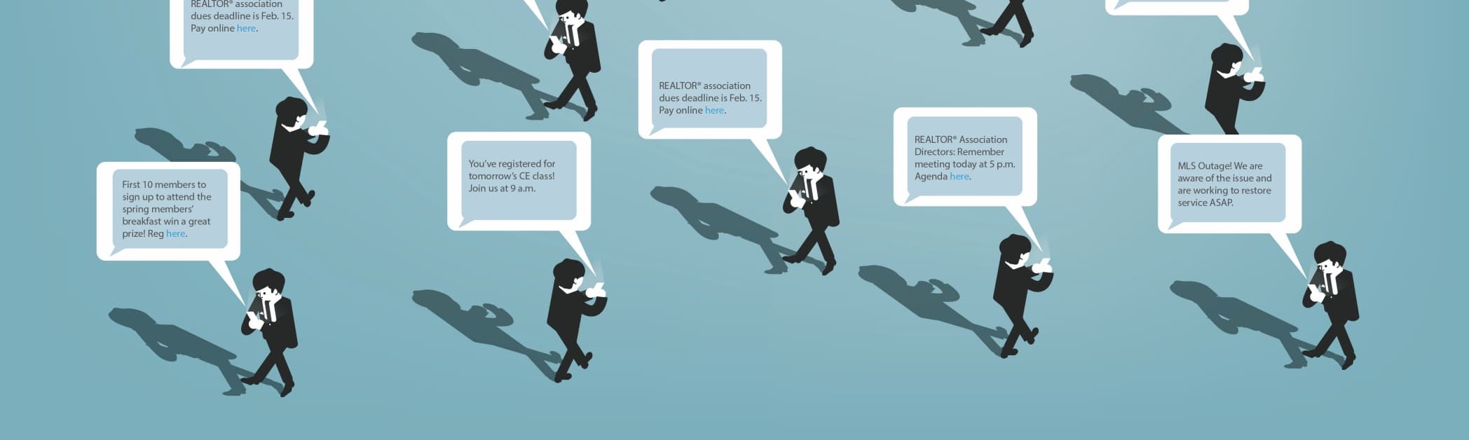 illustrated business men texting and walking