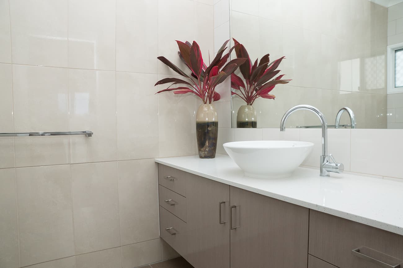 Bathroom counter with flowers
