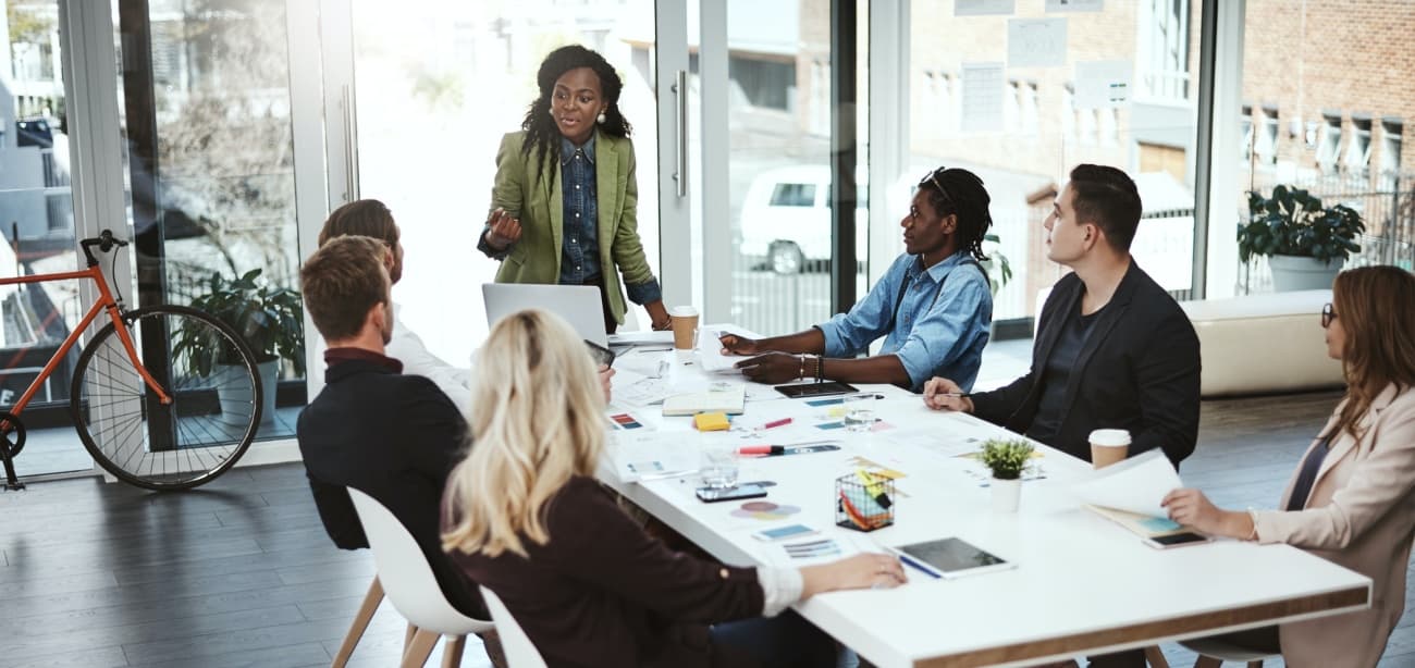 business woman leading meeting