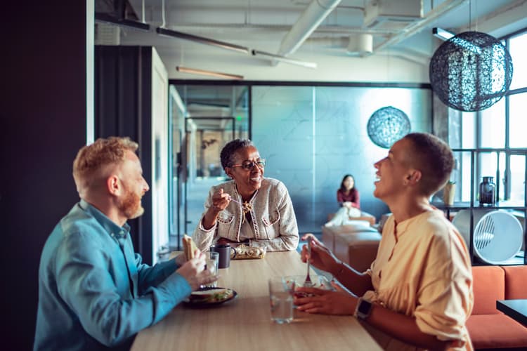Colleagues having lunch together