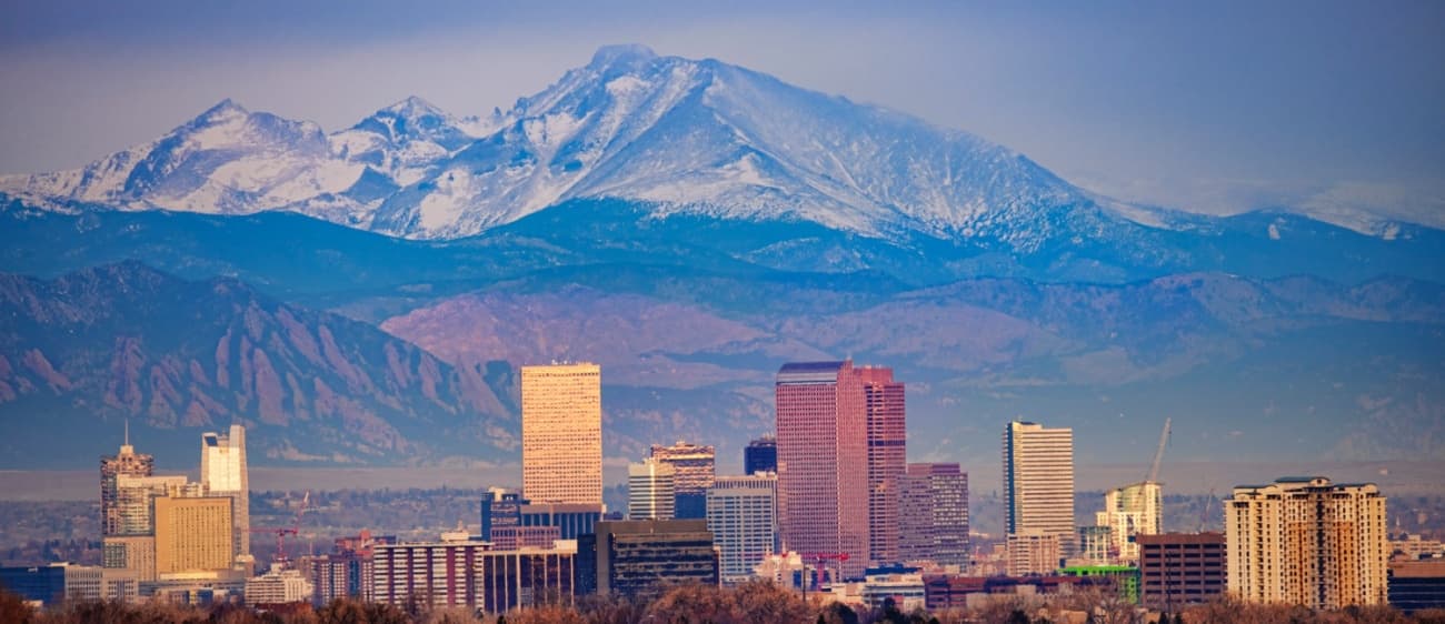 Denver cityscape with Mount Meeker and Longs Peak