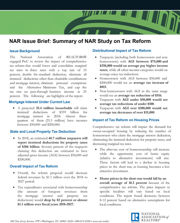 impact of tax reform options on owner occupied housing www nar realtor re form