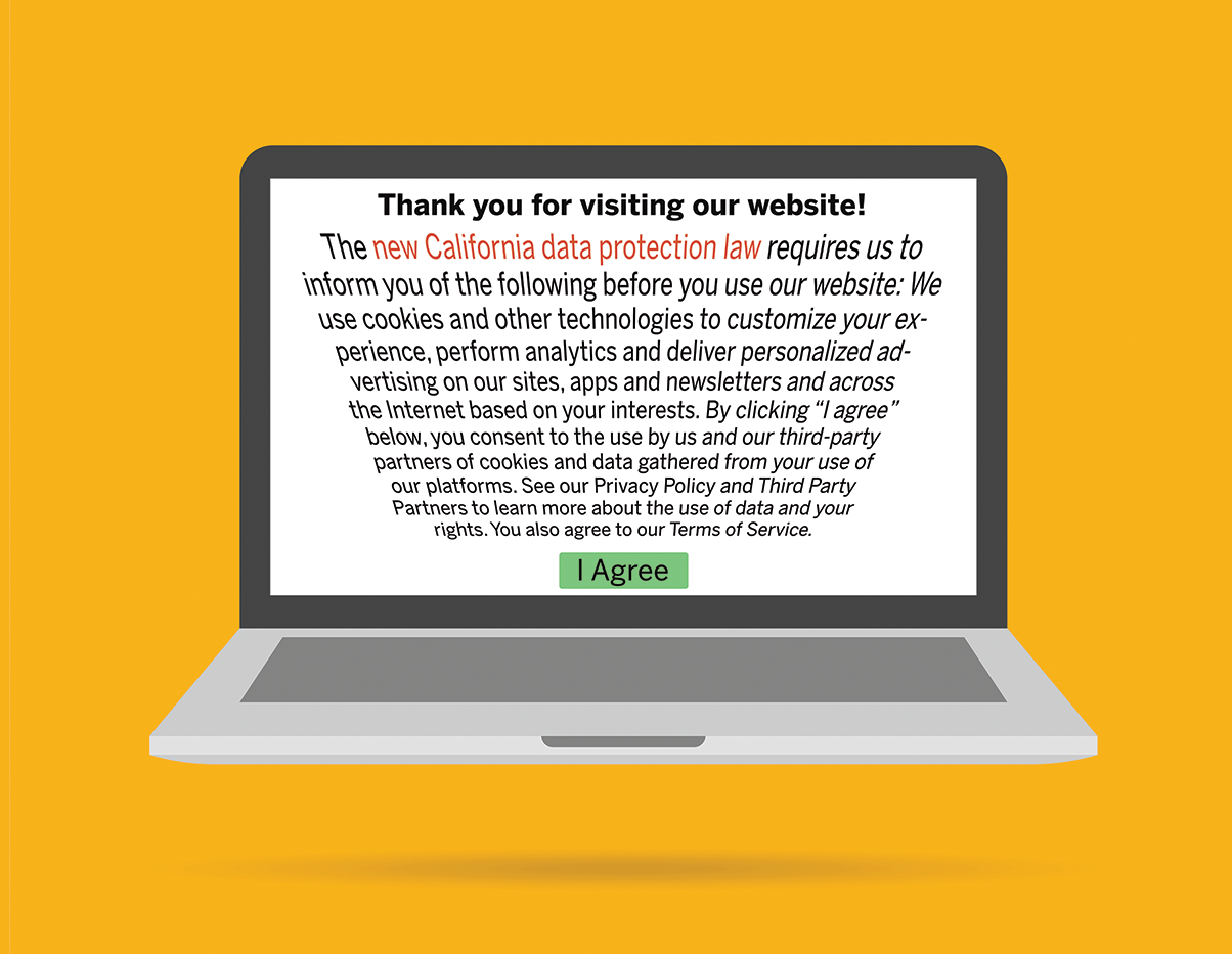 Computer graphic showing text of California data protection law