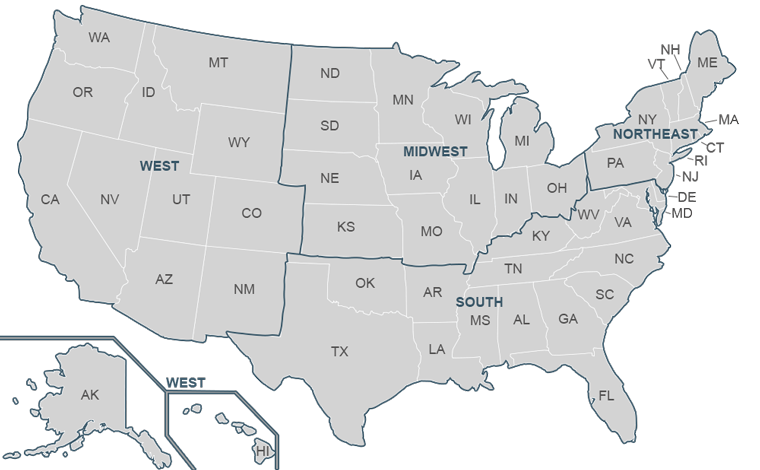Map of Existing Home Sales Regions - Us Ehs Regions Map 2014 02 28 760px