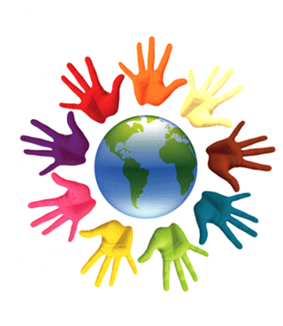 Globe with multi-colored hand rays