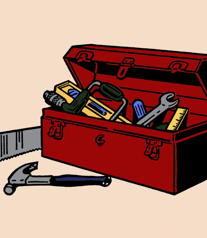 Drawing of a toolbox and tools Drawing of a toolbox and tools