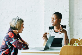 Business woman advising a client in an office setting