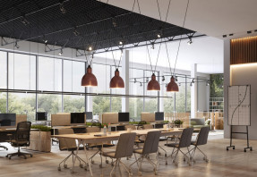 Open office layout with conference table