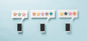 Graphic of three cellphones with star conversation bubbles