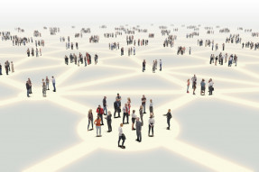 Crowd of people on network connection lines