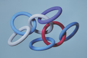 Multicolored rings woven together, partnering