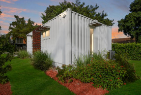Exterior, shipping container converted into affordable housing in South Miami