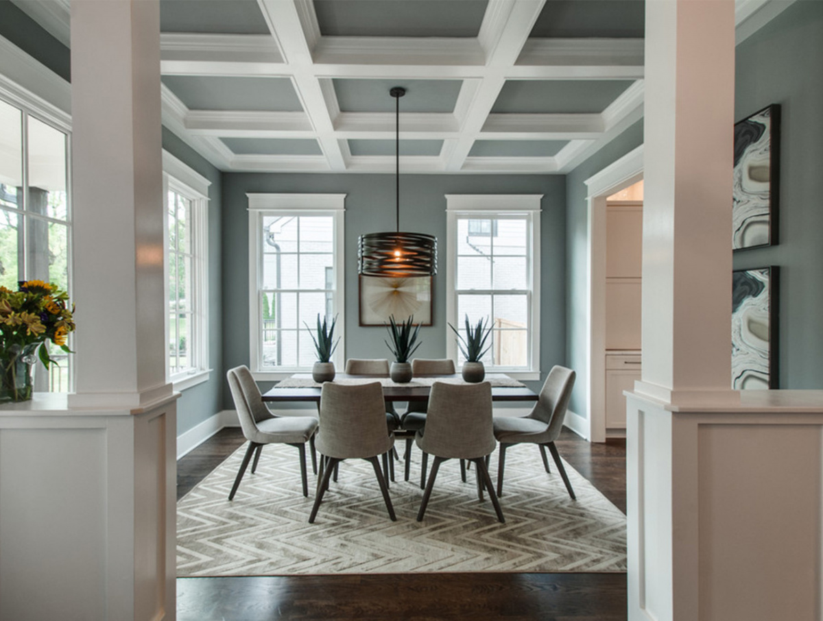 Dining room with coffered ceilings 