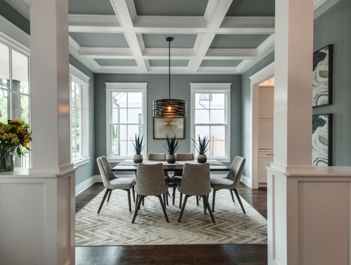 Dining room with coffered ceilings