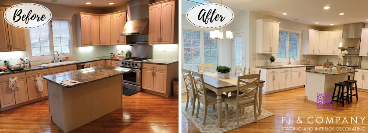 Kitchen staged by Patti Stern before and after 