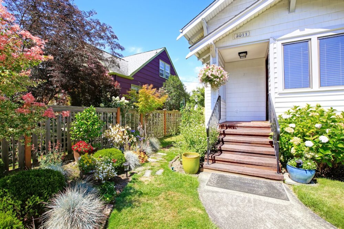Front lawn with varied landscaping