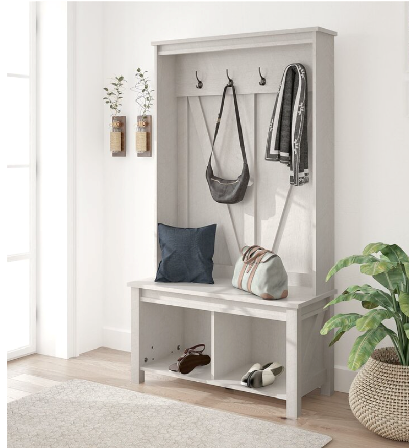 White mudroom bench.