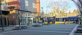 A bus terminal in an urban area