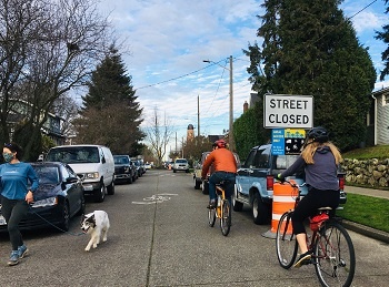 Bikers on a street closed for car traffic