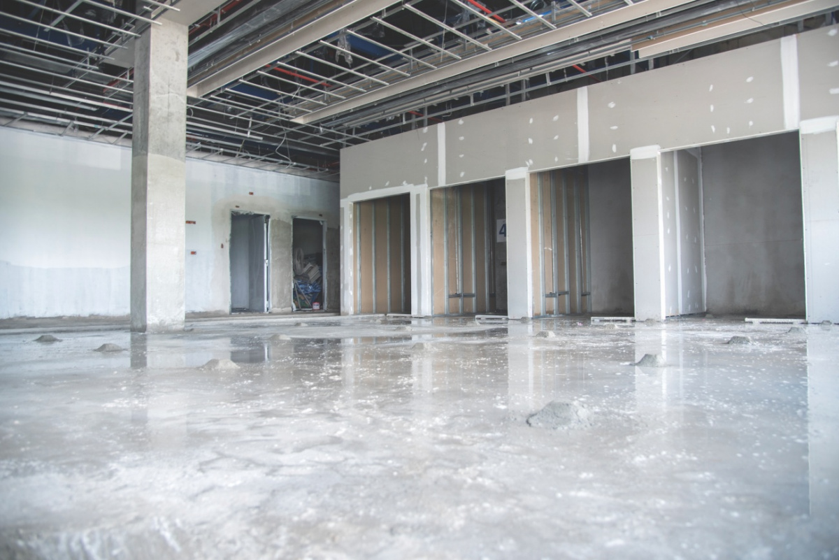 Empty interior of commercial building under construction