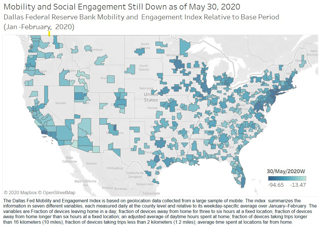 U.S. Map: Mobility and Social Engagement Still Down as of May 30, 2020 U.S. Map: Mobility and Social Engagement Still Down as of May 30, 2020