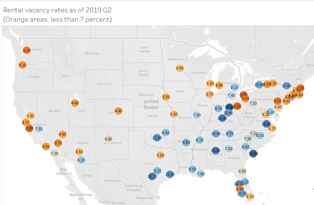 Map: Rental Vacancy Rates as of 2019 Q2
