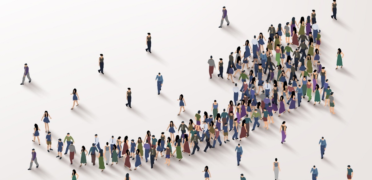 People forming an upward arrow