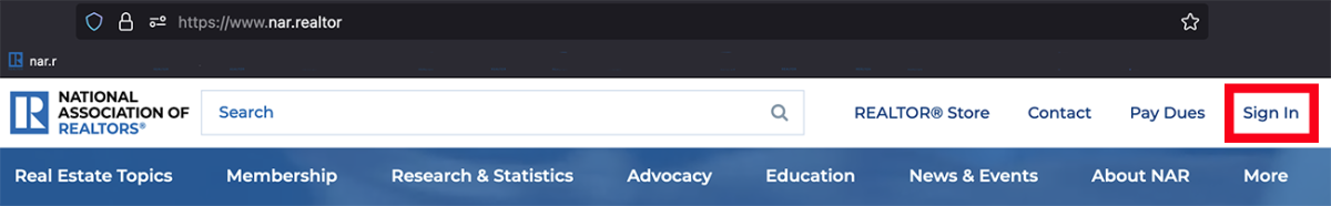 Sign In button for nar.realtor Sign In button for nar.realtor