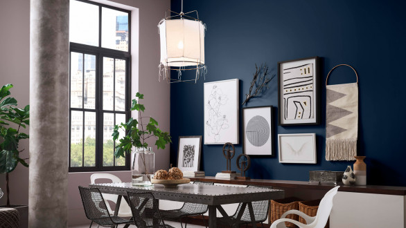 Navy accent wall in dining room