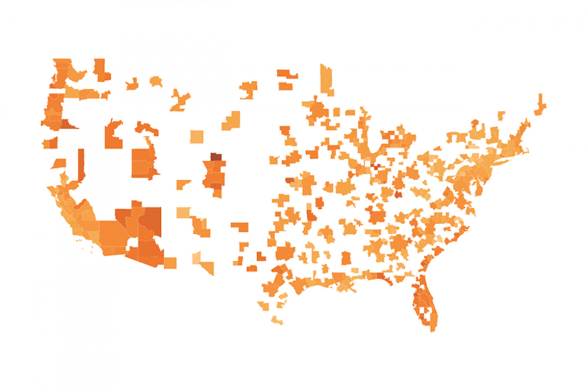 Orange map of metropolitan statistical areas in the U.S. Orange map of metropolitan statistical areas in the U.S.