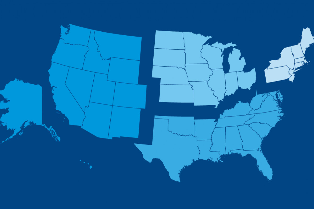 Map of the U.S. divided into four regions Map of the U.S. divided into four regions