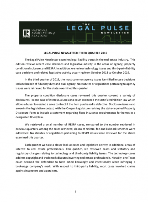 Cover image of the Legal Pulse third quarter newsletter for 2019