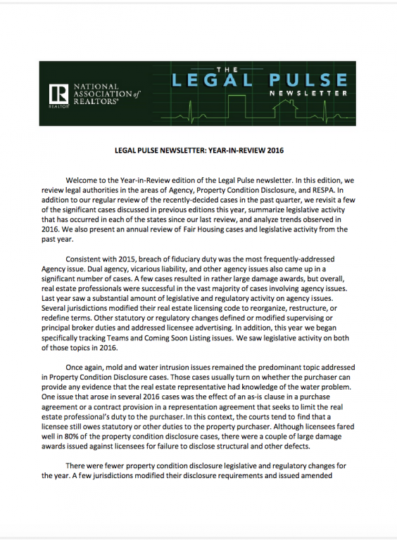 Cover of the 2016 Q4 issue of Legal Pulse: Year in Review