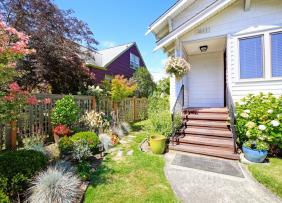 Front lawn with varied landscaping