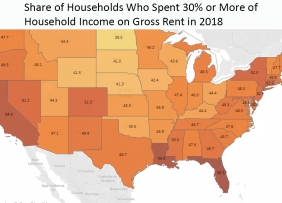 Map: Share of Households Who Spend 30% or More of Household Income on Gross Rent in 2018