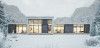 Contemporary mountain villa in winter season with snow.