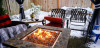 Backyard gas firepit and pergola in the winter
