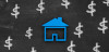 A drawing of a simple house shape with dollar signs drawn scattered around it.