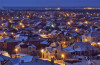 Town at night in winter